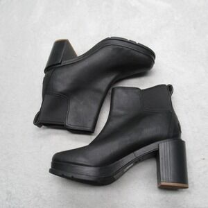 Sorel Blake Heel Boots Womens 9.5 Black Leather Waterproof‎ Block Chelsea Bootie